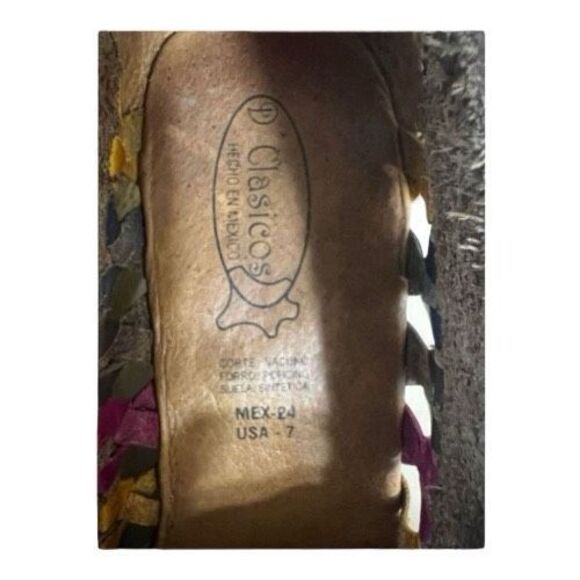 Handmade Leather Huarache Wedge Size 7 Brown Floral Embroidered Mexico Heels - Picture 9 of 12